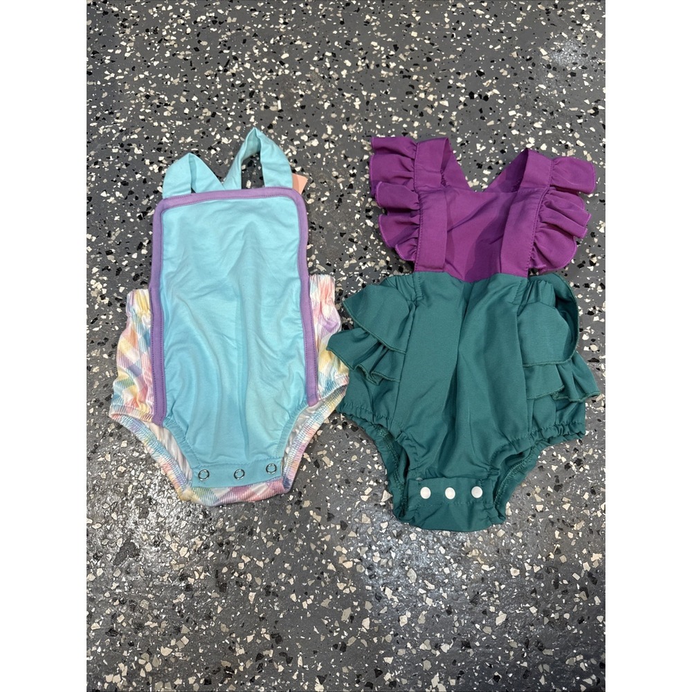 Lot of 2 Baby Girl Rompers 3-6M Marie Nicole Tie Dye Halter & Shein Mermaid